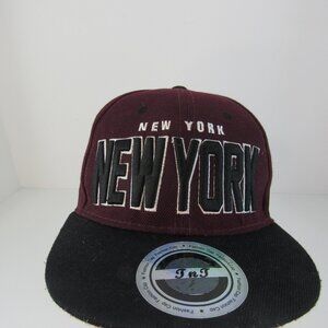 New York Embroidered Logo Men's Burgundy Wide Brim Snapback Cap Hat
